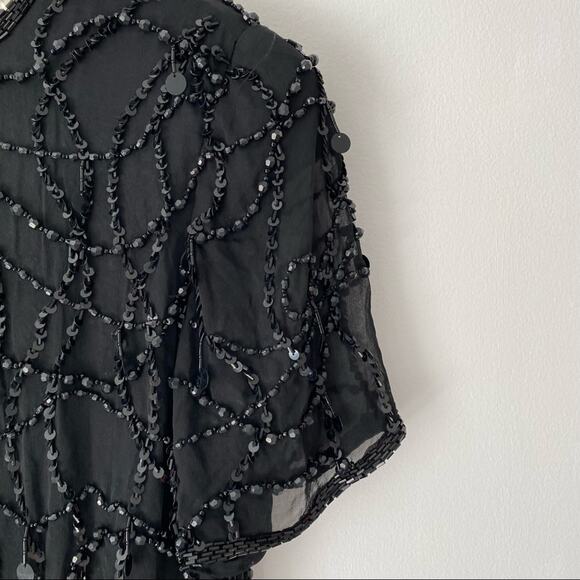 NiteLine Vintage Black Sequin Beaded Party Y2K Mini Dress size 6 - Picture 2 of 8